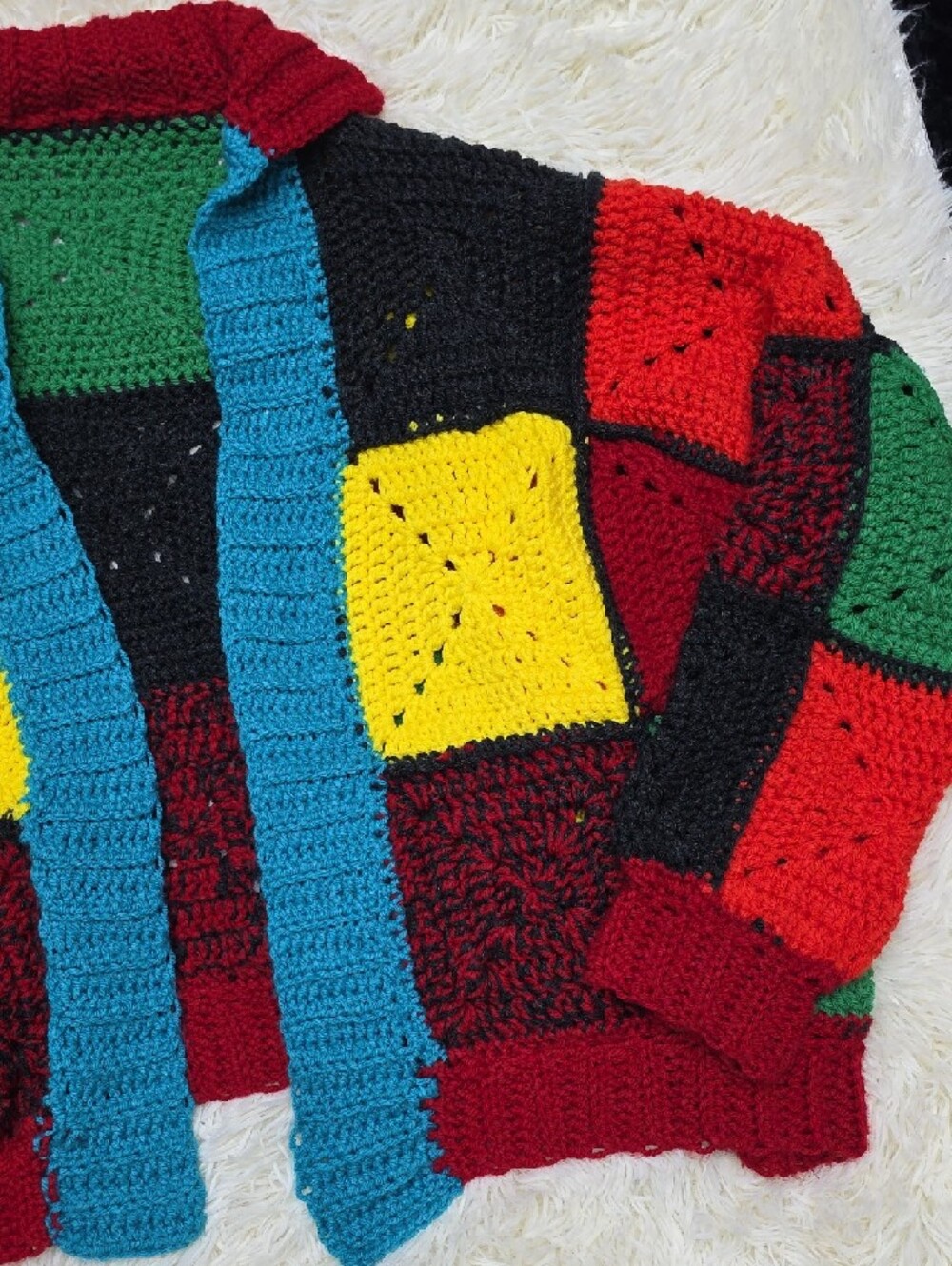 Colorblock Crochet Patchwork Cardigan - Bright Multicolor - Picture 2 of 7